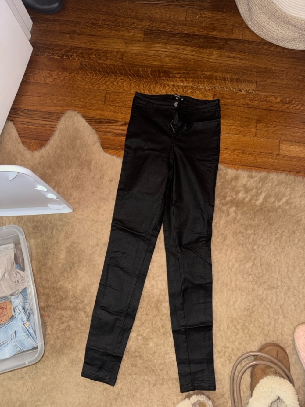 Black Women's Skinny leather Jeans - High Waist
